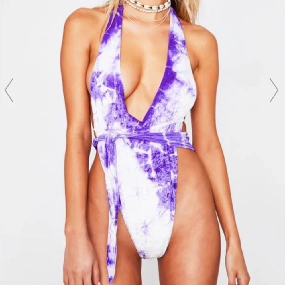 Frankie’s velvet crush tye dye purple one piece swimsuit - womens large